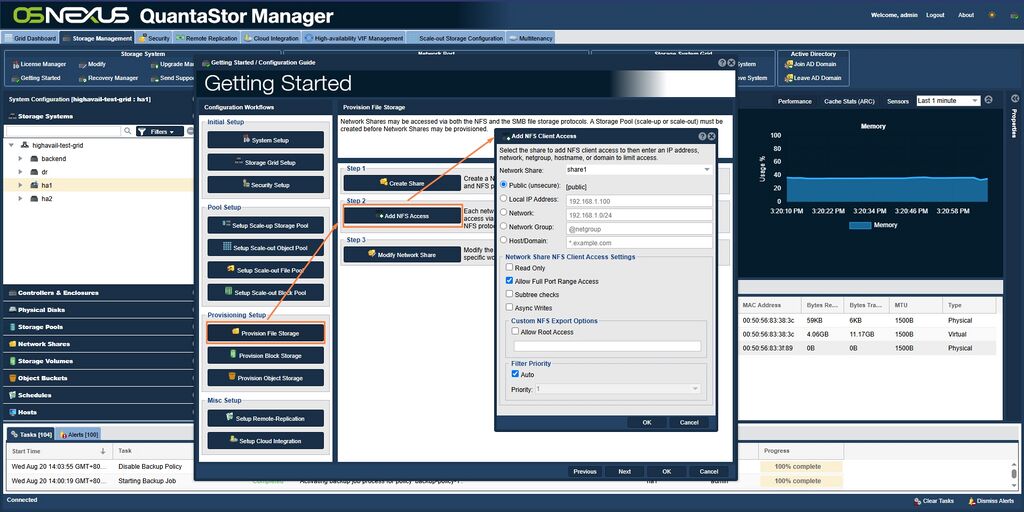 Add NFS Client Access Settings